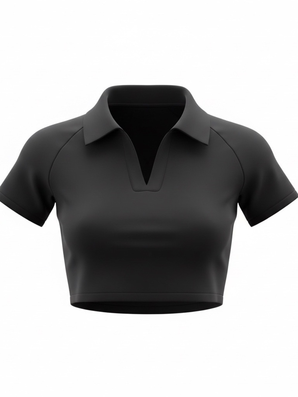 Women's Black Collared V-Notch Crop Top